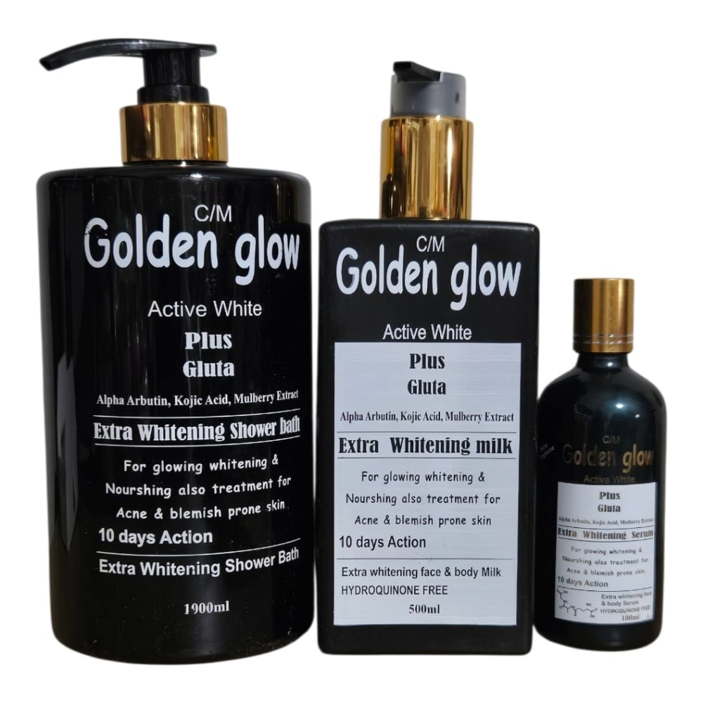Golden Glow Active White Plus Gluta Shower Bath, Body Milk And Serum